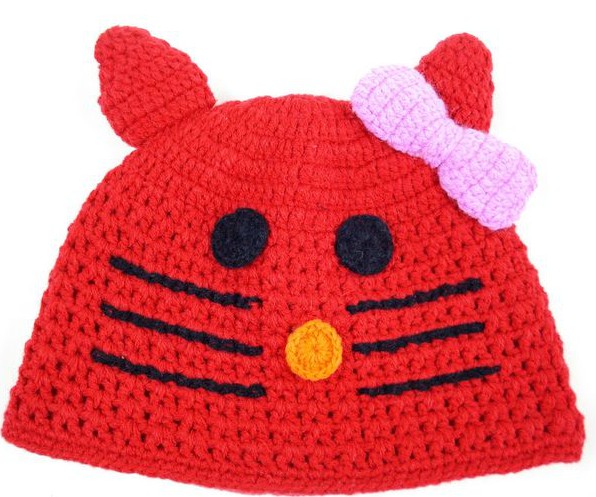 幼之戀花臉小貓幼兒帽紅色
