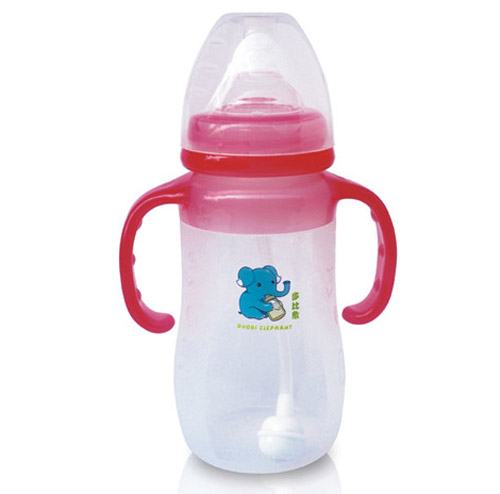 多比象帶柄嬰兒自動(dòng)奶瓶粉色