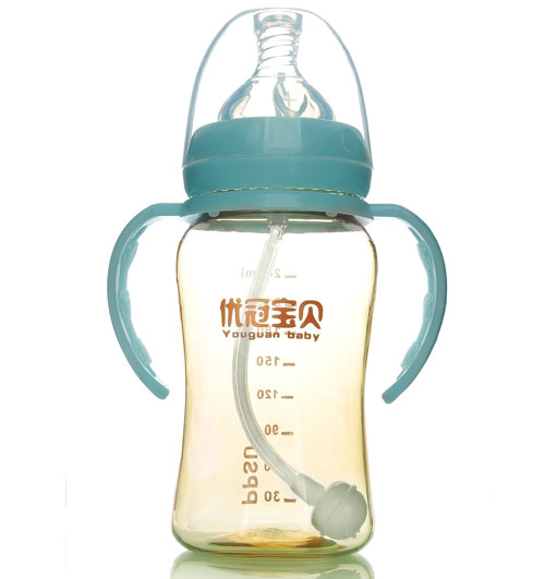 優(yōu)冠寶貝PPSU寬口帶柄自動奶瓶240ml藍色