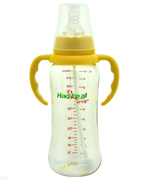 好可愛標(biāo)口自動吸管弧形奶瓶300ml