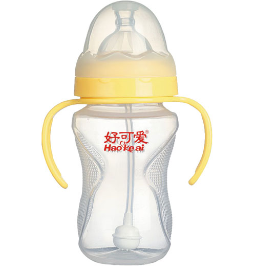 好可愛寬口自動(dòng)吸管手柄弧形奶瓶260ml