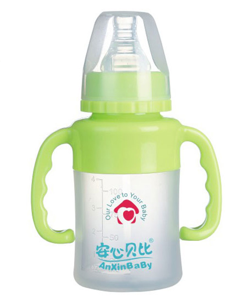 安心貝比雙柄標(biāo)口直身硅膠奶瓶100ml