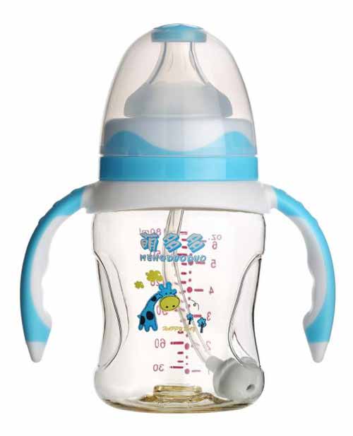 萌多多PPSU寬口180ml雙色蘭白手柄自動奶瓶