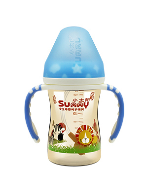 小太陽韓國(guó)進(jìn)口納米銀彩印奶瓶藍(lán)色330ML