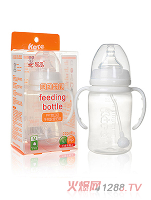可兒KR-1027寬口手把吸管PP奶瓶220ml