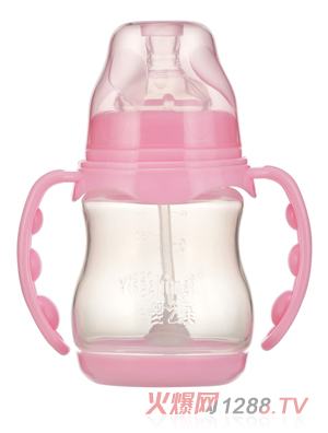 嬰之美寬口雙耳自動(dòng)圓弧PP奶瓶帶底180ML粉色